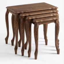 Denla Mobilya 4'lü Ahşap Zigon Sehpa Takımı - Ceviz Rengi, Lükens Ayak Klasik Iç Içe Geçen Servis Sehpası