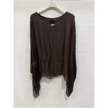 Della Moor Kahverengi Italyan Yarasa Kol Asimetrik Kesim Astarlı Ipek Bluz