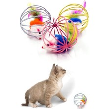 Feyza Design Renkli Metal Kafesli Peluş Fareli Kedi Köpek Oyuncağı 6 cm