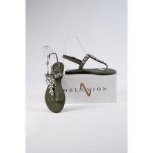 Oblavion Lavion Hakiki Deri Taşlı Kadın Sandalet