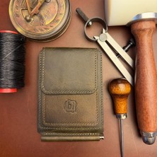 Bi Deri Bideri Apollon Hakiki Deri Mandallı Kartlık Haki