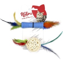 Feyza Design Çok Renkli Plastik ve Bambu Top Ikili Diş Kaşıma Kedi Oyuncağı