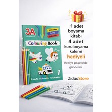Emrah Gültekin 3A Boyama Kitabı 1 Adet + 4 Adet Kuru Boya Kalemi Hediyeli Çocuk Boyama Kitabı Okulda Dağıtmalık