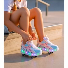 Feyza Design Işıklı Çocuk Patenleri, Pembe, 4 Tekerlekli Spor Ayakkabı