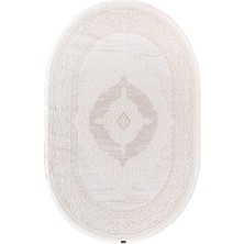 Karmen Halı Truva 8342 Oval Krem Halı Bej Kalın Akrilik Tozuaz Modern Klasik Oval Salon Halısı Koridor