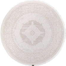 Karmen Halı Truva 8342 Yuvarlak Krem Halı Bej Kalın Akrilik Tozuaz Modern Klasik Oval Salon Halısı Koridor