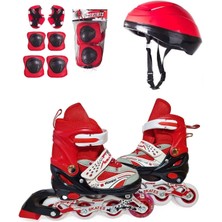 Feyza Design Çocuklar Için Ayarlanabilir Kırmızı Işıklı Paten ve Kask Seti