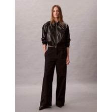 Calvin Klein Yüksek Bel Normal Siyah Kadın Pantolon Stretch Chıno W/ Pleat -Wıde Leg
