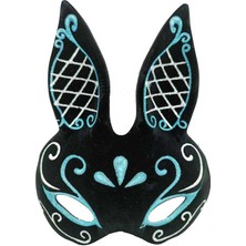 Hobilinka Siyah Renk Mavi Beyaz Simli Siyah Süet Kaplama Tavşan Maskesi 18X16 cm