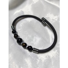 Basqio Doğal Taş Yaylı Bileklik - Siyah Akik Taşı