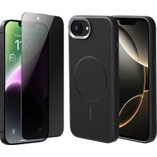 Vendas iPhone 17E Kılıf Magsafe Şarj Özellikli Karbon Fiber Görünümlü Zore Troy Kapak + Hayalet Ekran Koruyucu