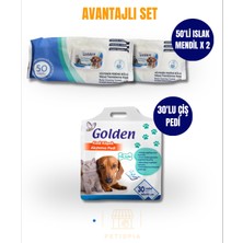 Golden Çiş Pedi 30'lu 60X90CM ve Kedi Köpek Çok Amaçlı Islak Temizlik Mendili 50'li X2
