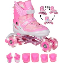 Feyza Design Işıklı Silikon Tekerli Çocuk Paten Seti Pembe