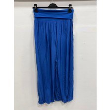 Della Moor Saks Mavi Kadın Italyan Beli Korseli Astarlı Ipek Pantolon