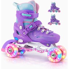 Feyza Design Çocuklar Için Işıklı Mor Patin Seti Taşıma Çantalı