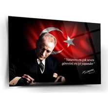 Shiny Art Atatürk’ün Vatan Sevgisi Sözü ile Yazı Yazarken Portre Cam Tablo – ATA216