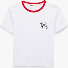 Koton Pamuklu Slim Fit Kısa Kollu Bisiklet Yaka Köpek Nakış Detaylı Tişört