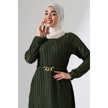 Kadın Tesettür Uzun Kollu Kemer Detaylı Günlük Şık Elbise