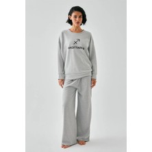 Hobilinka Kadın Gri Yay Burcu Oversize 2 Iplik Eşofman Ev Giyim Takımı