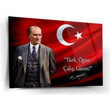 Shiny Art Atatürk Türk Bayrağı Önünde Cam Tablo – “türk, Öğün, Çalış, Güven!” – ATA243