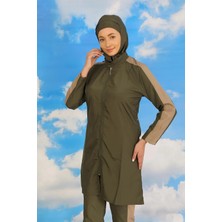 Hobilinka Kadın Pantolonlu Kolu Şeritli Tam Tesettür Mayo Haki