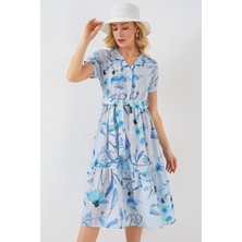 Stelol Desenli Kısa Kol Elbise 2558 - Mavi