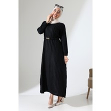 Kadın Tesettür Uzun Kollu Kemer Detaylı Günlük Şık Elbise