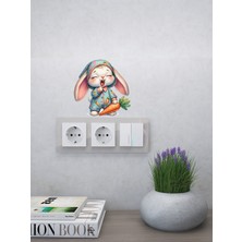 Aiki, 2 Li Sevimli Uykucu Tavşan Figürlü Priz Üstü Sticker, 8X8CM