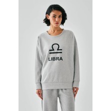 Hobilinka Kadın Gri Terazi Burcu Oversize 2 Iplik Eşofman Ev Giyim Takımı