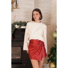 Kırmızı Parlak Kumaş Şort Etek