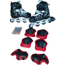 Feyza Design Siyah Beyaz Işıklı Ayarlanabilir Çocuk Pateni ve Koruma Seti