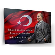Shiny Art Atatürk Türk Bayrağı Önünde Cam Tablo – “sanatsız Kalan Millet” – ATA245