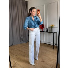 Size Özgü Mavi Büstiyerli Fırfır Detay Gömlek