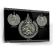 Shiny Art Ayetel Kürsi, Felak ve Nas Sureleri Hat Sanatı Cam Tablo – ISL128