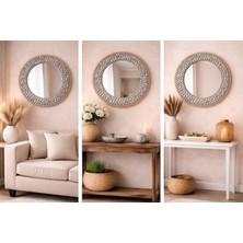 Mihres El Yapımı Gümüş Taşlı Dekoratif Duvar Aynası Modern Yuvarlak Salon Antre Aynası