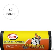 Hobilinka Büyük Boy Çöp Torbası 65 x 80 cm 10 Lu Rulo x 50 Paket = 500 Adet (Siyah)