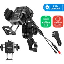 Knmaster TT-890LWC Kablosuz Şarjlı Tüm Motosikletlere Uyumlu Titreşim Modüllü Telefon Tutucu
