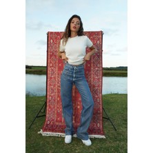 Squalo Mavi Varak Baskılı Kesik Paça Jean