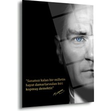 Shiny Art Mustafa Kemal Atatürk Cam Tablo | "sanatsız Kalan Bir Milletin..." Sözü ve Portre - ATA121