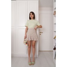 Flow Bej Desenli Şort Etek