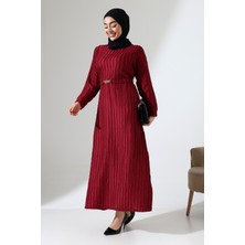 Kadın Tesettür Uzun Kollu Kemer Detaylı Günlük Şık Elbise