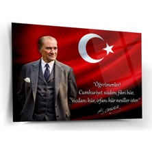 Shiny Art Atatürk Türk Bayrağı Önünde Cam Tablo – “öğretmenler! Cumhuriyet Sizden…” – ATA249