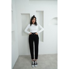 Siyah Yüksek Bel Mom Jean