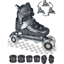 Feyza Design Çocuklar Için Siyah 3'ü 1 Arada Işıklı Paten ve Dizlik Seti