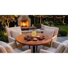 Afroteak Yuvarlak Elegance A-Sınıfı Masif Teak Masa 80 cm | Bistro Serisi Ağır Döküm Ayaklı