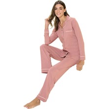 Over Sleep by Poleren Over Sleep 3305 Kadın Uzun Kol Modal Önden Düğmeli Pijama Takım (M-L-Xl-Xxl)