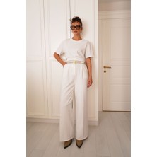 Miss Neşem Beyaz Palazzo Kumaş Pantolon