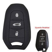 Hobilinka Peugeot 208 308 508 3008 5008 Uyumlu Silikon Oto Anahtar Kumanda Kabı Kılıf Siyah