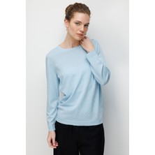 Desen Triko Kadın Sıfır Yaka Desenli Uzun Kollu Ince Triko Bluz B.mavi