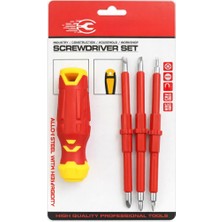 Depomega 4 Parça Izoleli Elektrikçi Tornavida Seti Mıknatıslı Yıldız Düz Tornavida Set Tak Çıkar